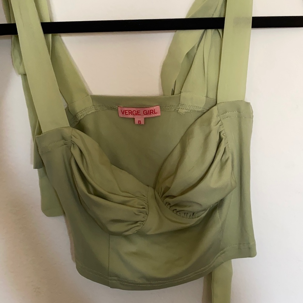 Verge girl sage green corset top with ribbon tie straps
